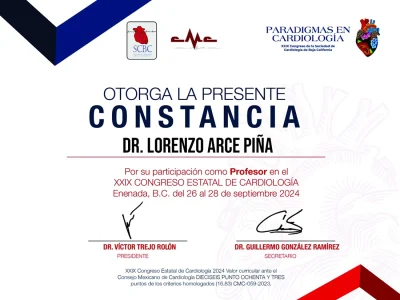 CONSTANCIA CONGRESO ESTATAL DE CARDIOLOGIA PROFESOR - Dr. Lorenzo Arce copia