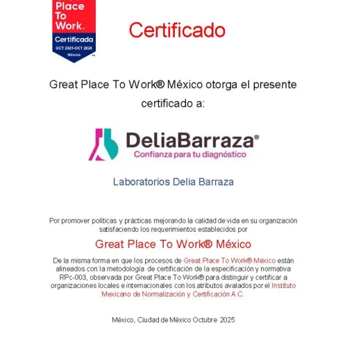 Certificado GPTW Laboratorios Delia Barraza